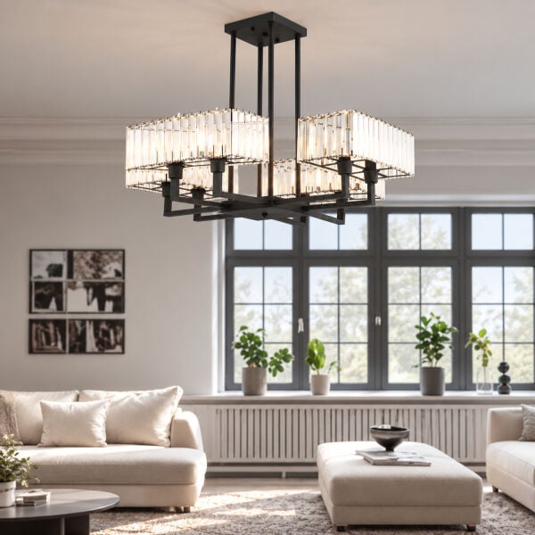 Brambles 8'li Siyah Kristalli Taşlı Modern Tasarım Kristal Salon Avize