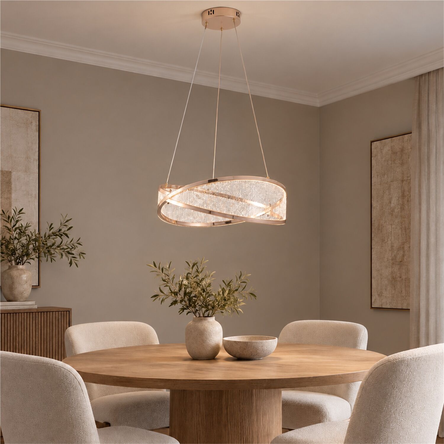 Natura 50'lik Yuvarlak Gold Salon Sarkıt Led Avize