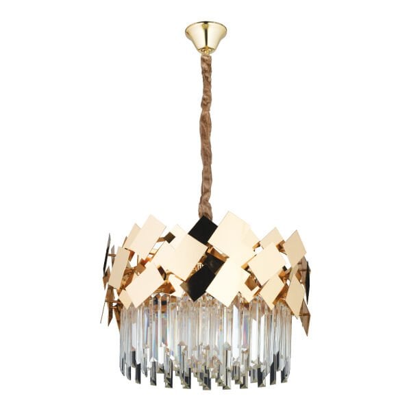 Roshan 50'lik Yuvarlak Gold Kristal Taşlı Modern Oturma Odası Salon Sarkıt Avize