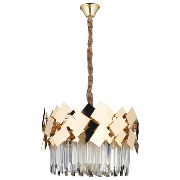 Roshan 50'lik Yuvarlak Gold Kristal Taşlı Modern Oturma Odası Salon Sarkıt Avize