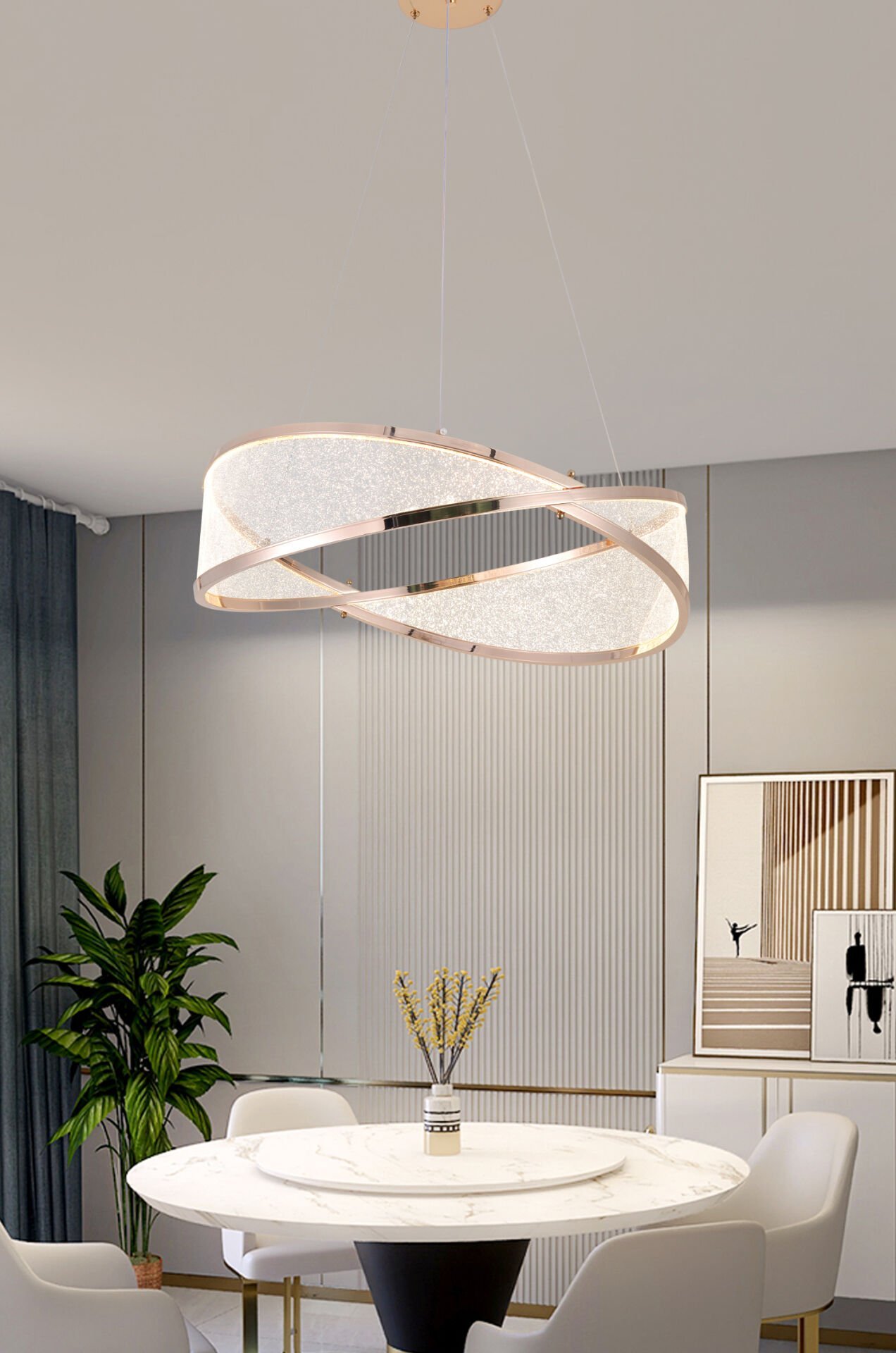 Natura 60'lık Yuvarlak Gold Salon Sarkıt Led Avize