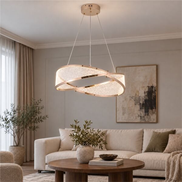 Natura 60'lık Yuvarlak Gold Salon Sarkıt Led Avize