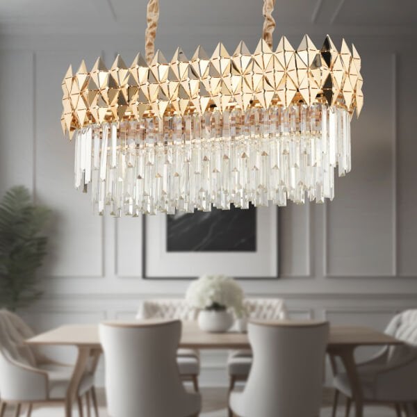 Rodya 80'lik Sıralı Gold Kristal Taşlı Modern Yemek Odası Salon Sarkıt Avize
