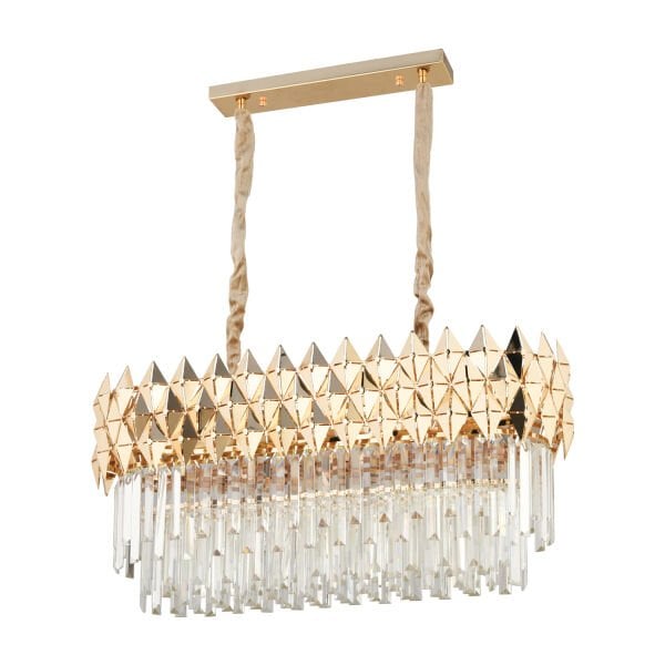 Rodya 80'lik Sıralı Gold Kristal Taşlı Modern Yemek Odası Salon Sarkıt Avize