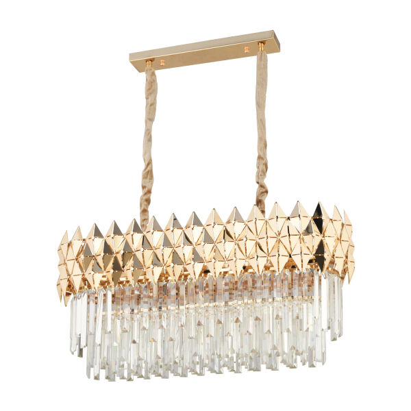 Rodya 80'lik Sıralı Gold Kristal Taşlı Modern Yemek Odası Salon Sarkıt Avize