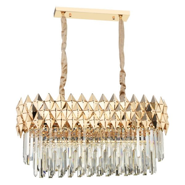 Rodya 80'lik Sıralı Gold Kristal Taşlı Modern Yemek Odası Salon Sarkıt Avize