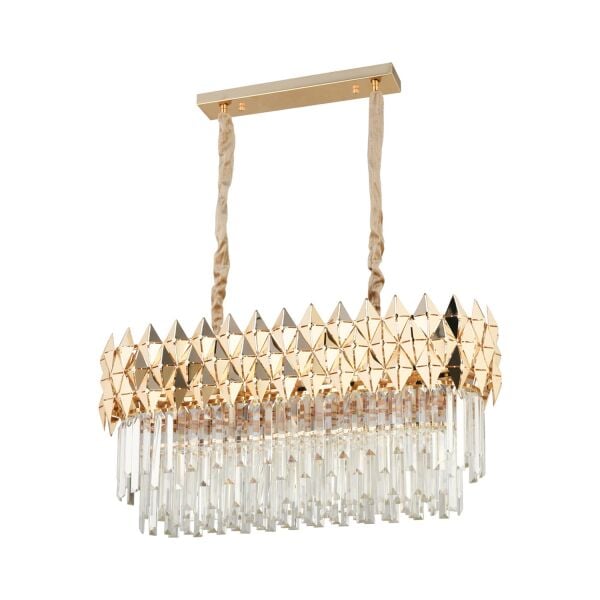 Rodya 80'lik Sıralı Gold Kristal Taşlı Modern Yemek Odası Salon Sarkıt Avize
