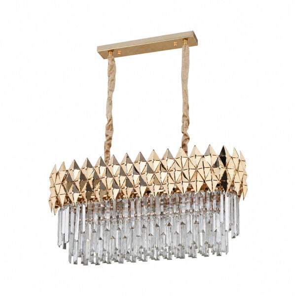 Rodya 80'lik Sıralı Gold Kristal Taşlı Modern Yemek Odası Salon Sarkıt Avize