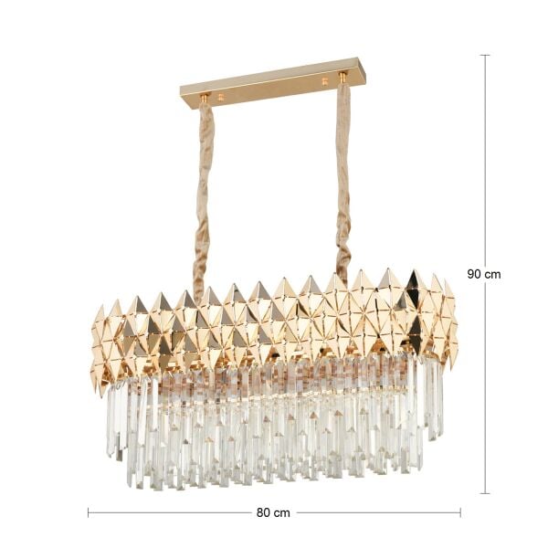 Rodya 80'lik Sıralı Gold Kristal Taşlı Modern Yemek Odası Salon Sarkıt Avize