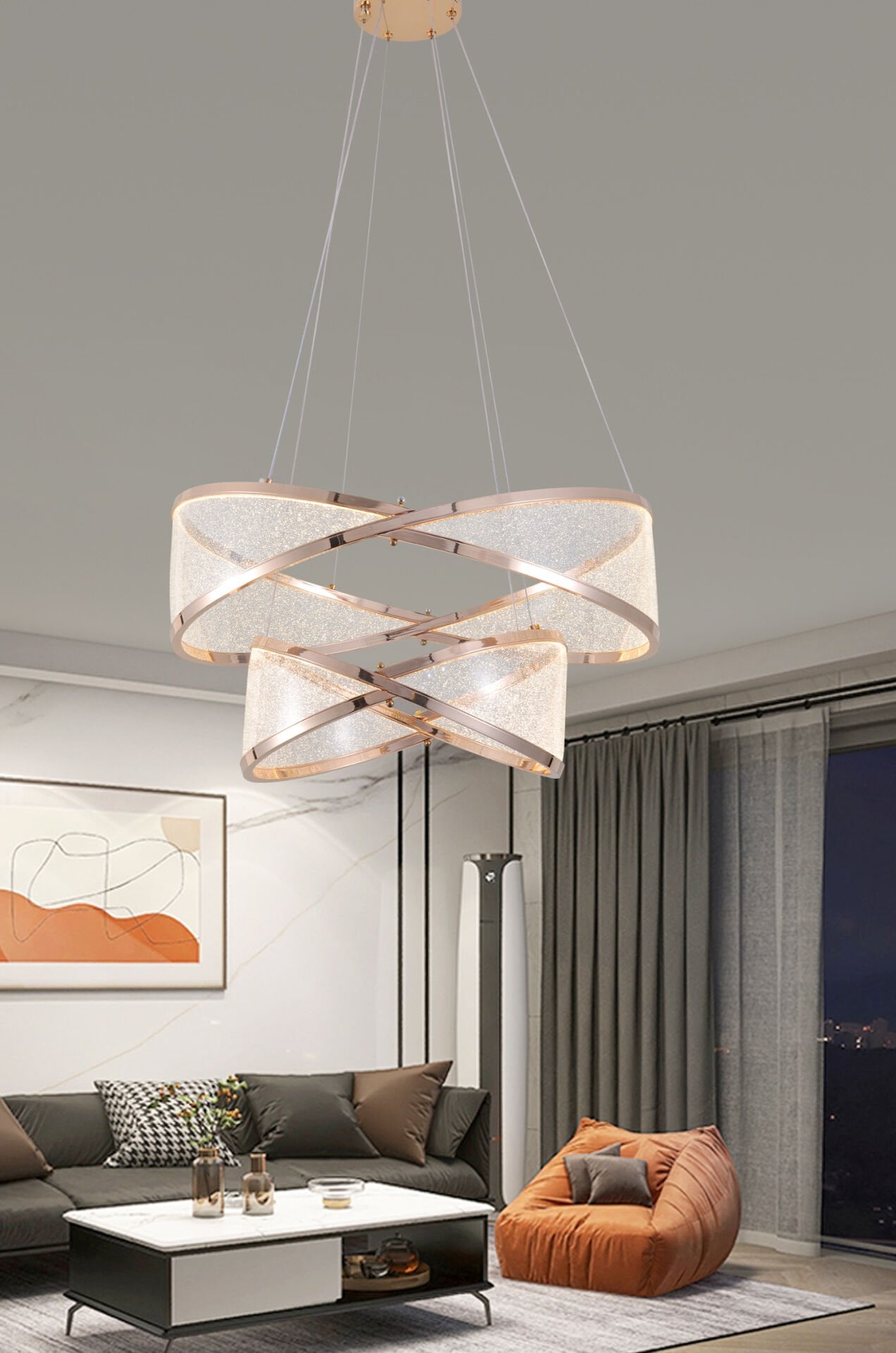 Natura Sıralı Gold Salon Sarkıt Led Avize