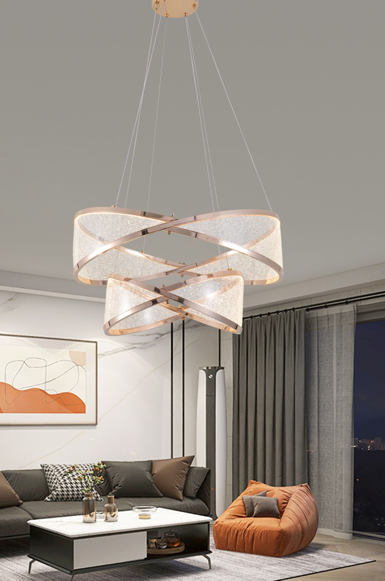 Natura Sıralı Gold Salon Sarkıt Led Avize