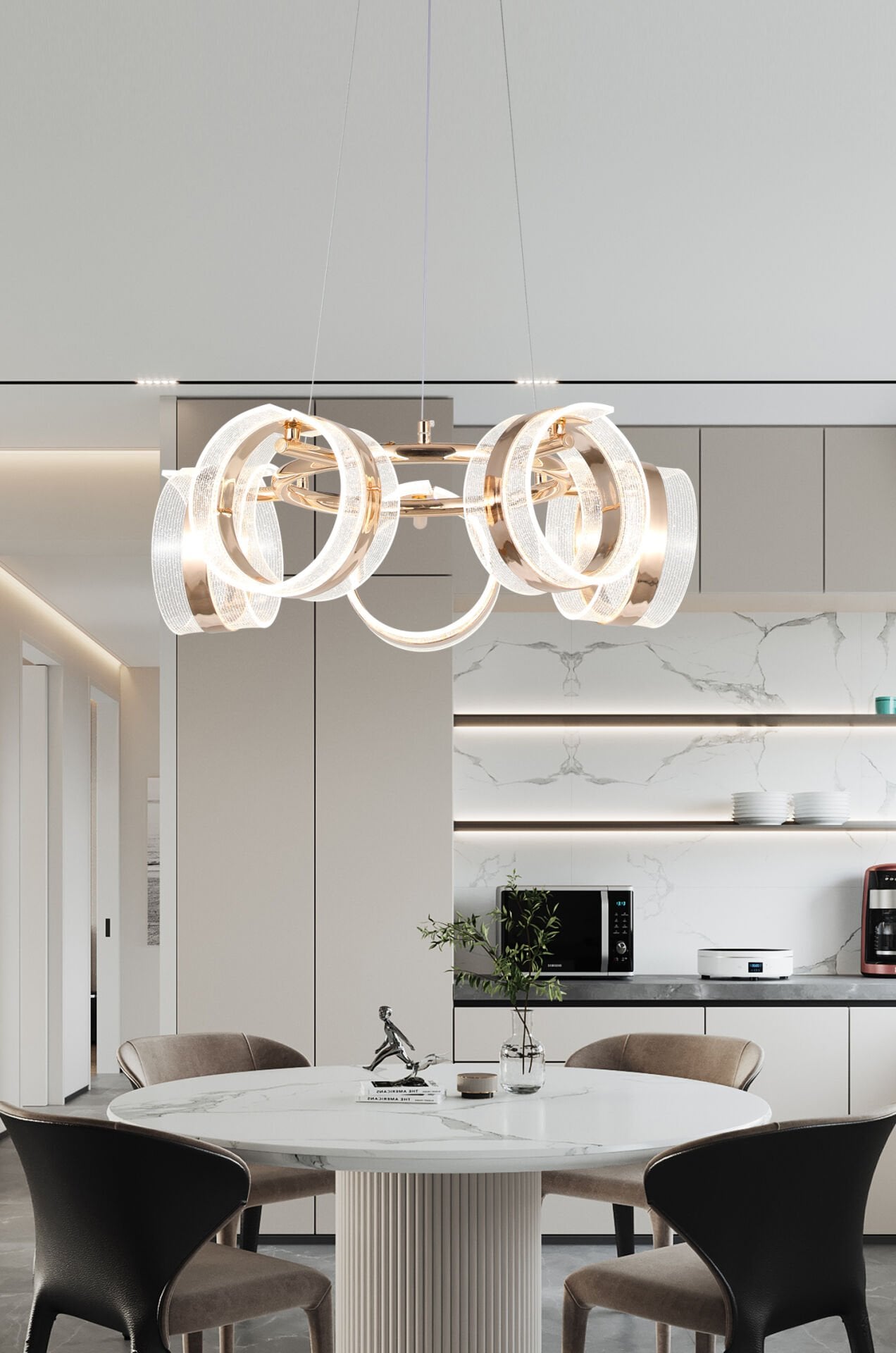 Linea 5'li Gold Yuvarlak Salon Sarkıt Led Avize