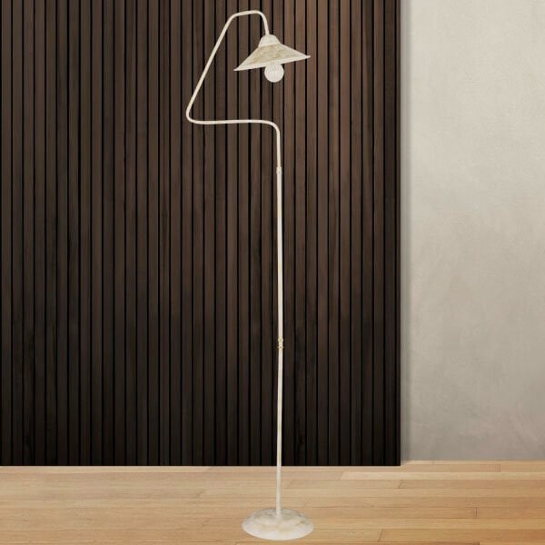 Helga Beyaz Patinalı Dekoratif Tasarım Retro Modern Metal Lambader