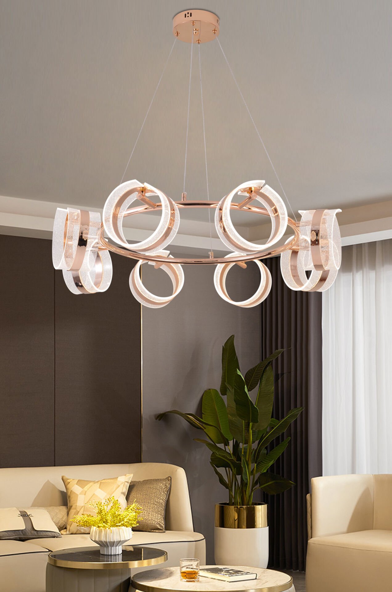 Linea 8'li Gold Yuvarlak Salon Sarkıt Led Avize