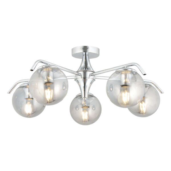 Diaspor 5li Yuvarlak Krom Füme Camlı Modern Sarkıt Genç Odası Yatak odası Retro Salon Avize