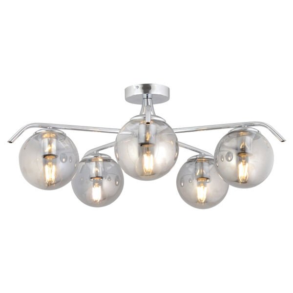 Diaspor 5li Yuvarlak Krom Füme Camlı Modern Sarkıt Genç Odası Yatak odası Retro Salon Avize