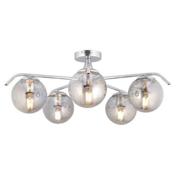 Diaspor 5li Yuvarlak Krom Füme Camlı Modern Sarkıt Genç Odası Yatak odası Retro Salon Avize