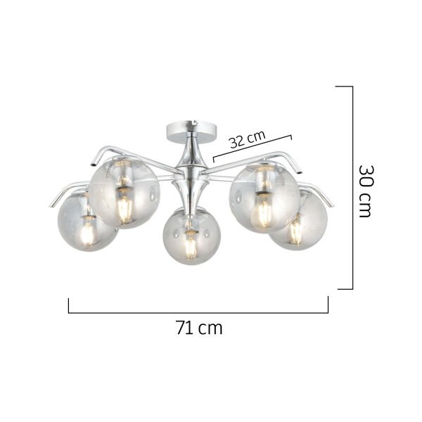 Diaspor 5li Yuvarlak Krom Füme Camlı Modern Sarkıt Genç Odası Yatak odası Retro Salon Avize