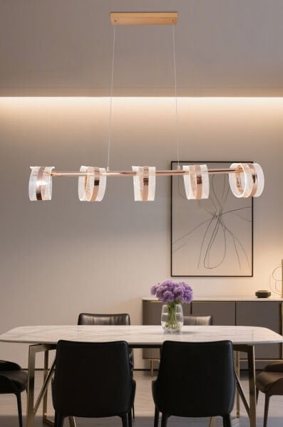 Linea 5'li Gold Sıralı Salon Sarkıt Led Avize