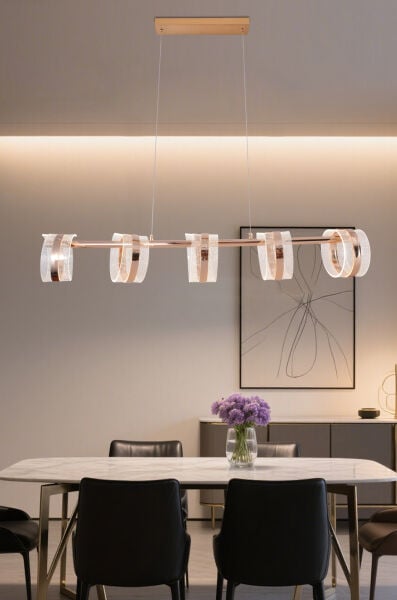 Linea 5'li Gold Sıralı Salon Sarkıt Led Avize