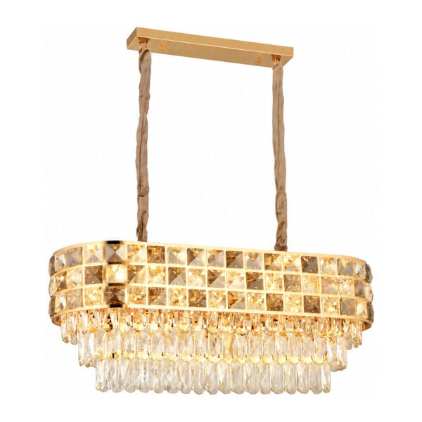 Orrel 10'lu Sıralı Gold Kristal Taşlı Modern Yemek Odası Salon Sarkıt Avize