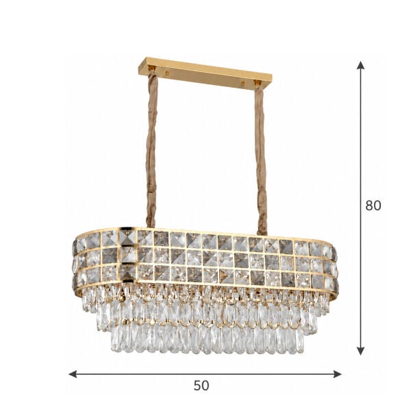 Orrel 10'lu Sıralı Gold Kristal Taşlı Modern Yemek Odası Salon Sarkıt Avize
