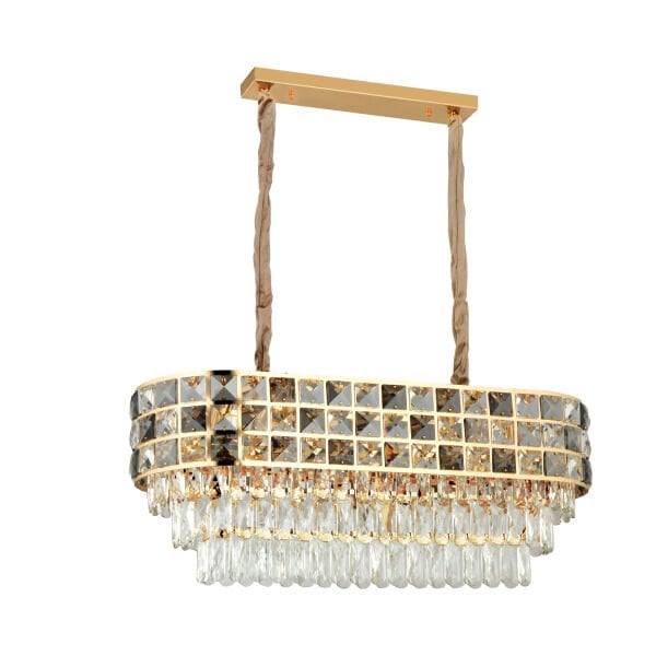 Orrel 10'lu Sıralı Gold Kristal Taşlı Modern Yemek Odası Salon Sarkıt Avize