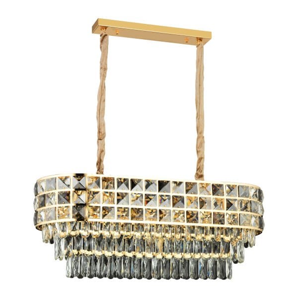 Orrel 8li Sıralı Gold Kristal Taşlı Modern Yemek Odası Salon Sarkıt Avize