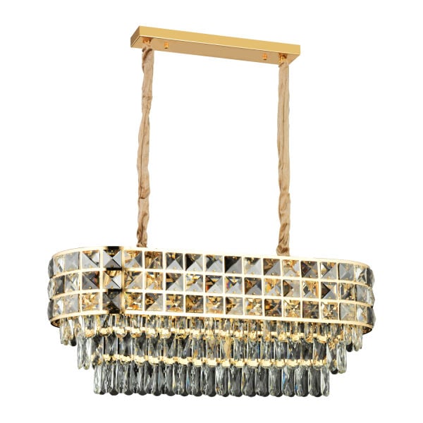 Orrel 10'lu Sıralı Gold Kristal Taşlı Modern Yemek Odası Salon Sarkıt Avize