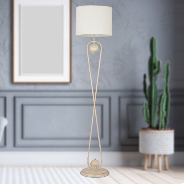 Letta Beyaz Şapkalı Beyaz Modern Tasarım Ayaklı Abajur Lamba Metal Lambader