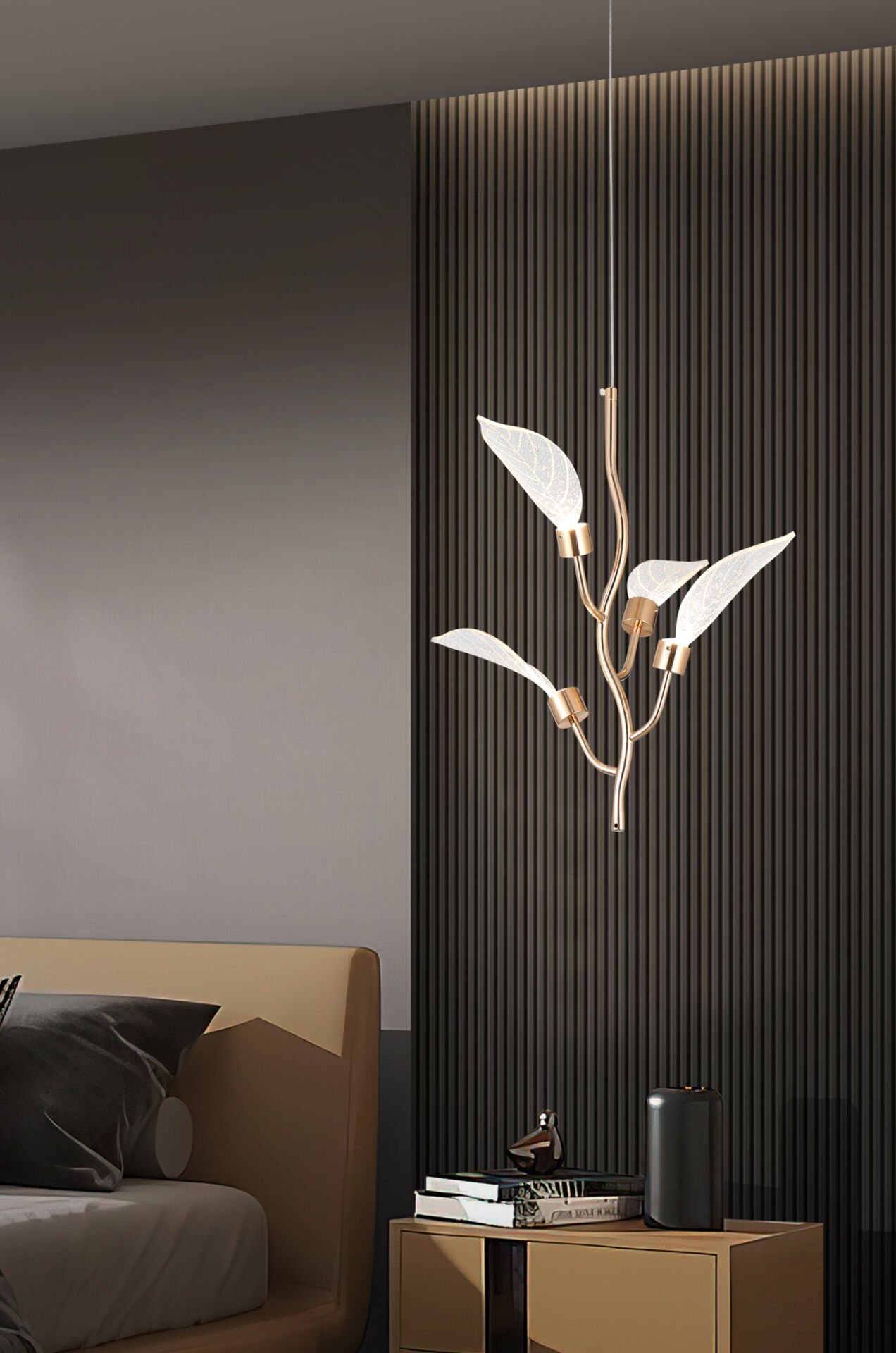 Liria Gold Yaprak Desenli Sarkıt Led Avize