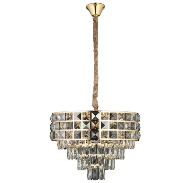 Orrel 8'li Gold Kristal Taşlı Modern Oturma Odası Salon Sarkıt Avize