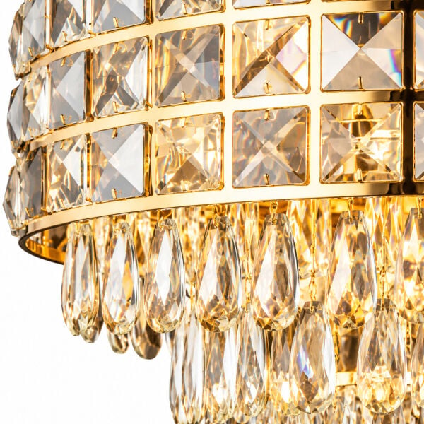 Orrel 8'li Gold Kristal Taşlı Modern Oturma Odası Salon Sarkıt Avize