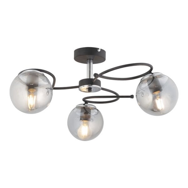 Rodonit 3lü Siyah Krom Füme Camlı  Modern Sarkıt Genç Odası Yatak odası Retro Salon Avize