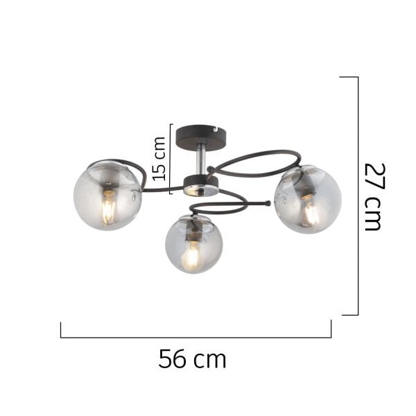 Rodonit 3lü Siyah Krom Füme Camlı  Modern Sarkıt Genç Odası Yatak odası Retro Salon Avize