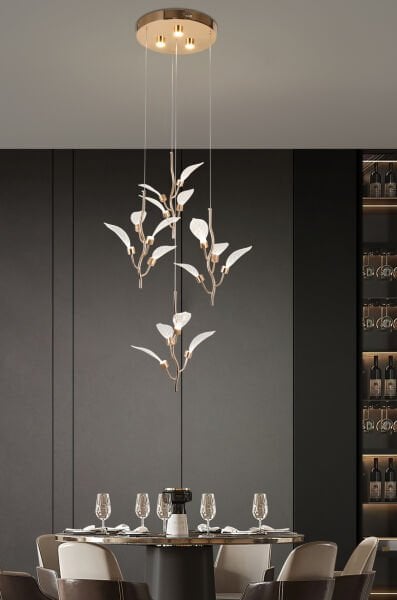 Liria 4'lü Gold Yaprak Desenli Sarkıt Led Avize