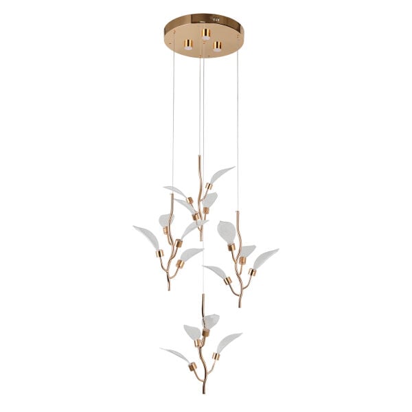 Liria 4'lü Gold Yaprak Desenli Sarkıt Led Avize