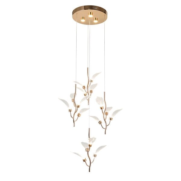 Liria 4'lü Gold Yaprak Desenli Sarkıt Led Avize