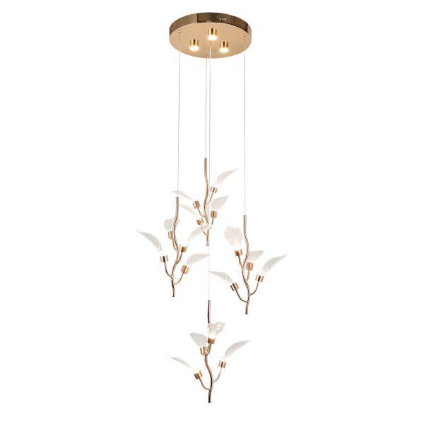 Liria 4'lü Gold Yaprak Desenli Sarkıt Led Avize