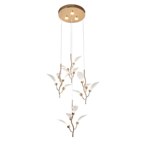 Liria 4'lü Gold Yaprak Desenli Sarkıt Led Avize