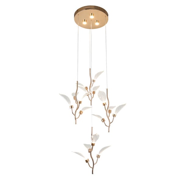 Liria 4'lü Gold Yaprak Desenli Sarkıt Led Avize