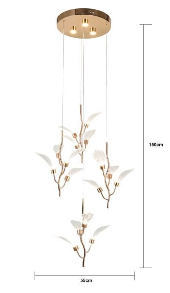 Liria 4'lü Gold Yaprak Desenli Sarkıt Led Avize