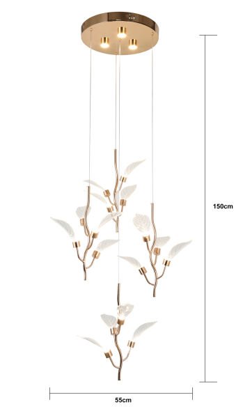 Liria 4'lü Gold Yaprak Desenli Sarkıt Led Avize