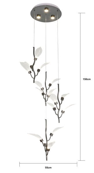 Liria 4'lü Platin Yaprak Desenli Sarkıt Led Avize