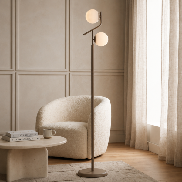 Velar Eskitme Beyaz Camlı Modern Tasarım Metal Lambader