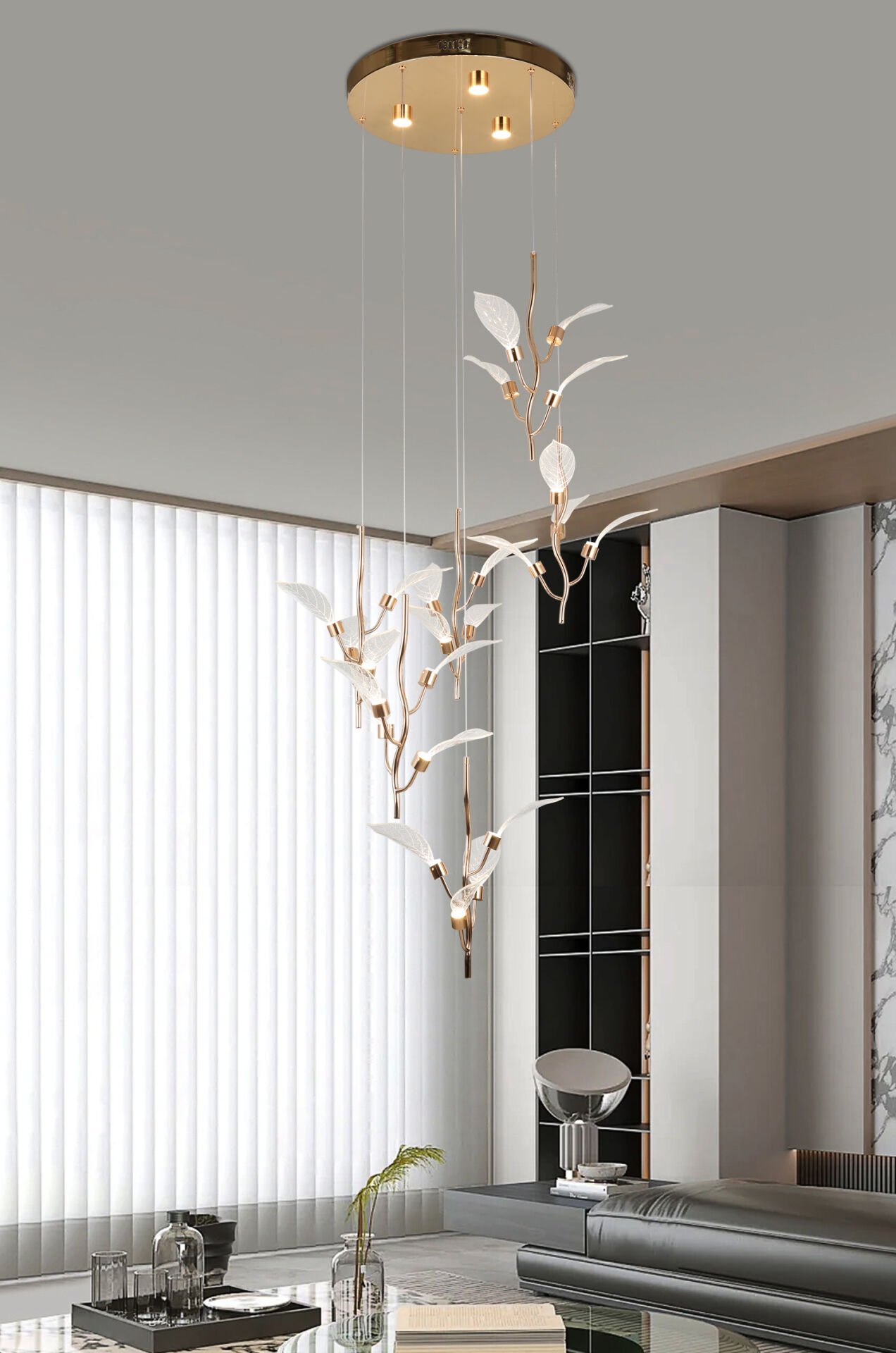 Liria 6'lı Gold Yaprak Desenli Sarkıt Led Avize