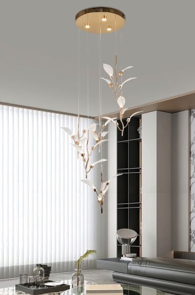 Liria 6'lı Gold Yaprak Desenli Sarkıt Led Avize