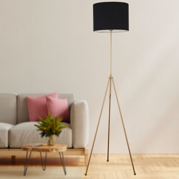 Sansa Siyah Şapkalı Eskitme  Modern Tasarım Metal3 Ayaklı Abajur Lamba Lambader