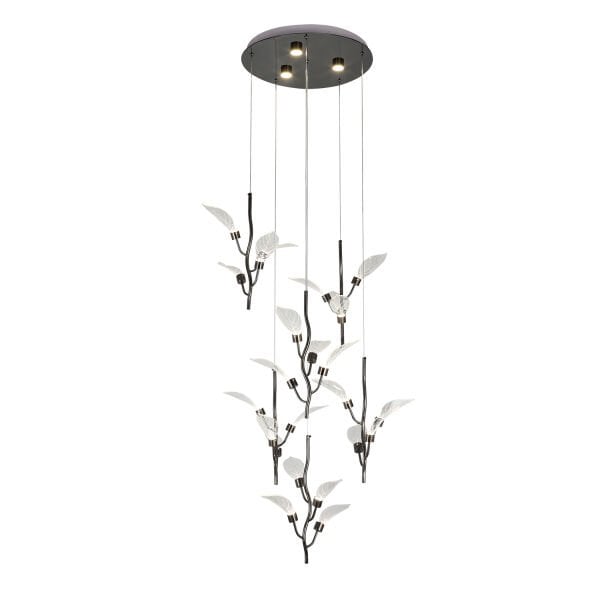Liria 6'lı Platin Yaprak Desenli Sarkıt Led Avize