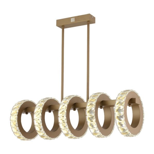 Corina 5'Li Kristalli Ledli Taşlı 100 Watt Modern Salon,Oturma Odası Led Avize
